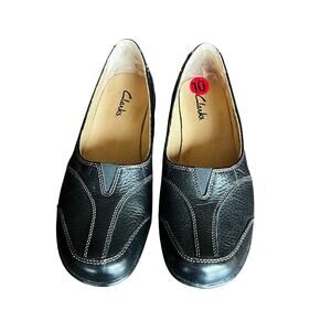 Clarks Black Pebbled Leather Slip On Flats Shoes 84668 womens Size 10 M